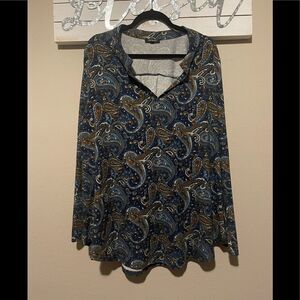 Othyroce - Brown / blue long sleeve v-neck tunic